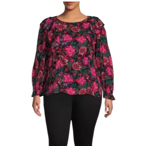 Terra & Sky Women's Plus Size Ruffled Print Top 2X - Picture 3 of 9